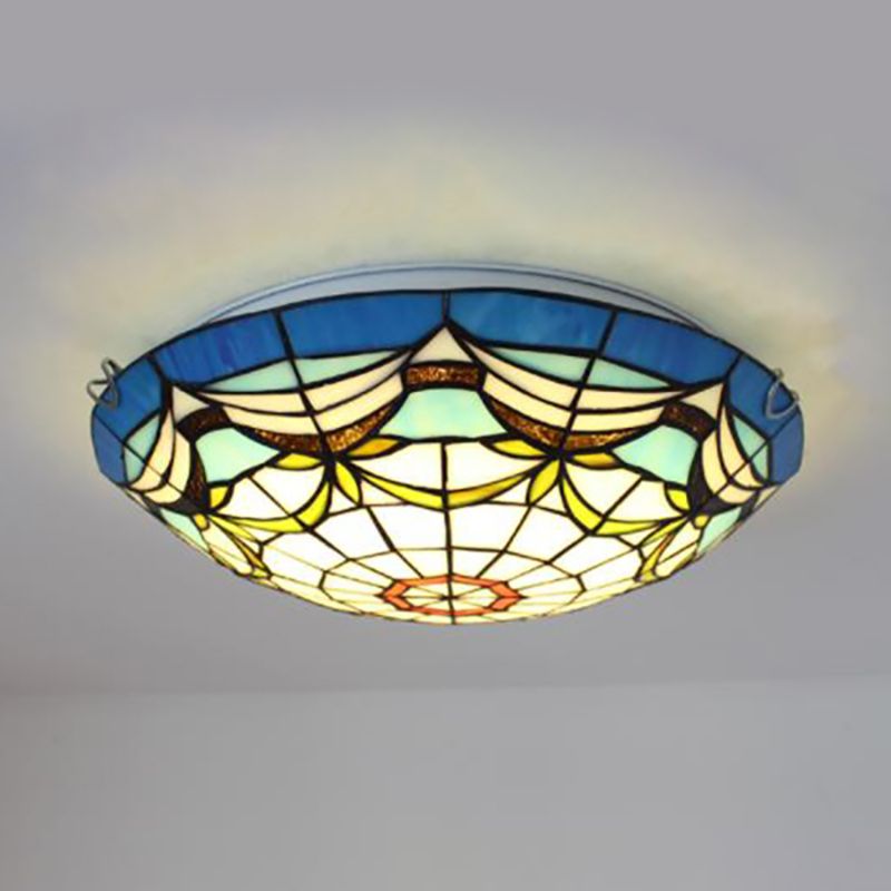 Plafonnier à bol nautique en verre d'art, 3 lumières, style Tiffany, pour salon