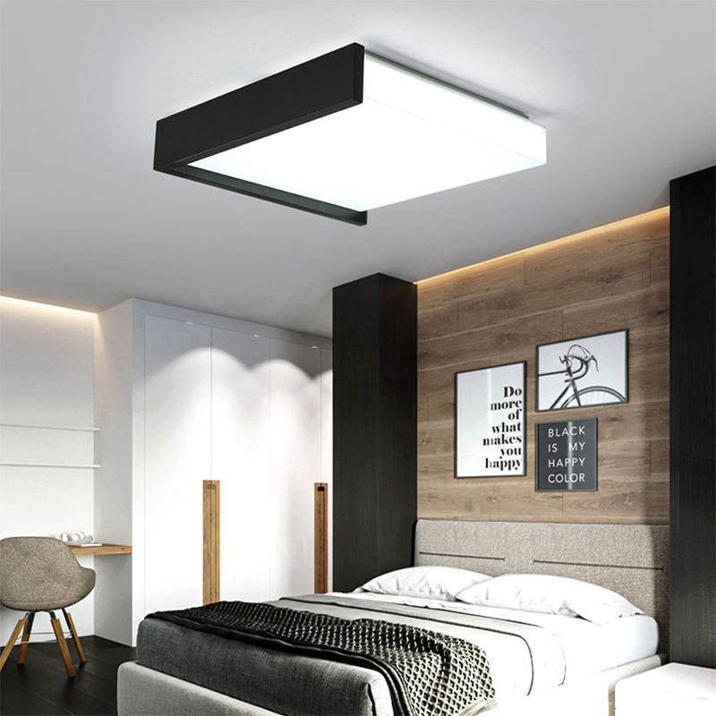 Black Square Flush Light with Acrylic Shade Contemporary Simple Metal LED Bedroom Ceiling Light Fixture in Warm / White, 16 "/19.5" Wide