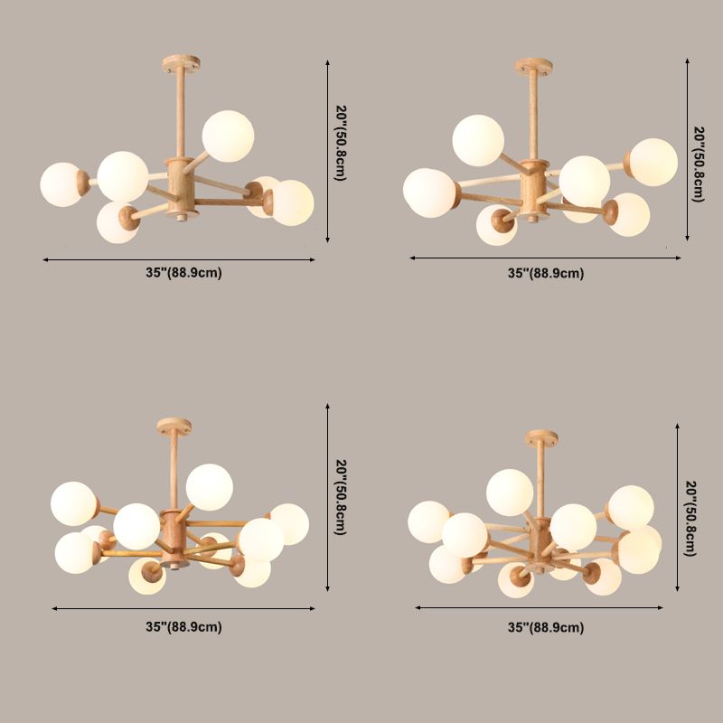 Globe Chandelier Light Fixtures Modern Multi-Head Beige Chandelier Pendant Light with Glass Shade