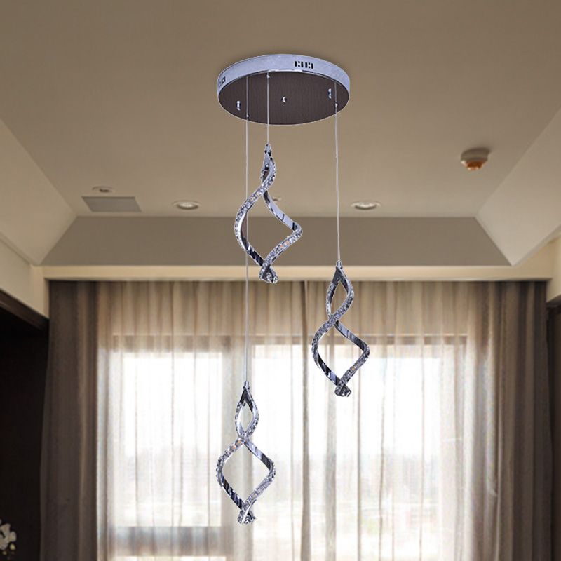 Colgante de clúster en forma de níquel Estilo moderno 3 luces 3 luces de cristal iluminación con luz cálida/blanca