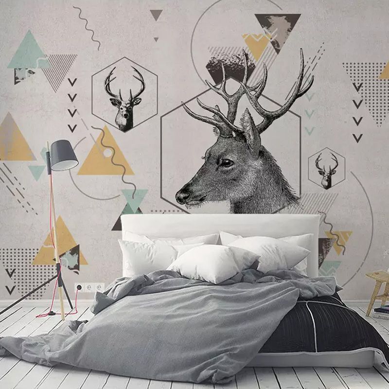 Wild Deer and Geometries Mural for Home Decor Contemporary Wall Art, Personalized Size Available