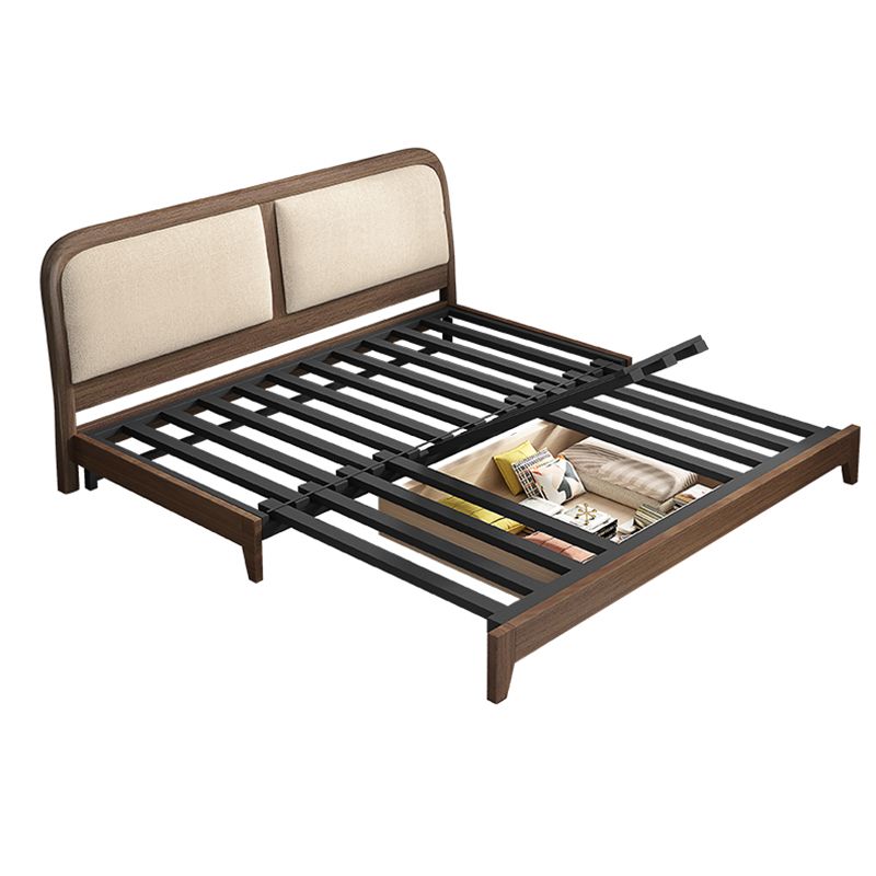 Linen Armless Sofa Bed with Pillow Back Solid Wood Sofa Bed in Beige