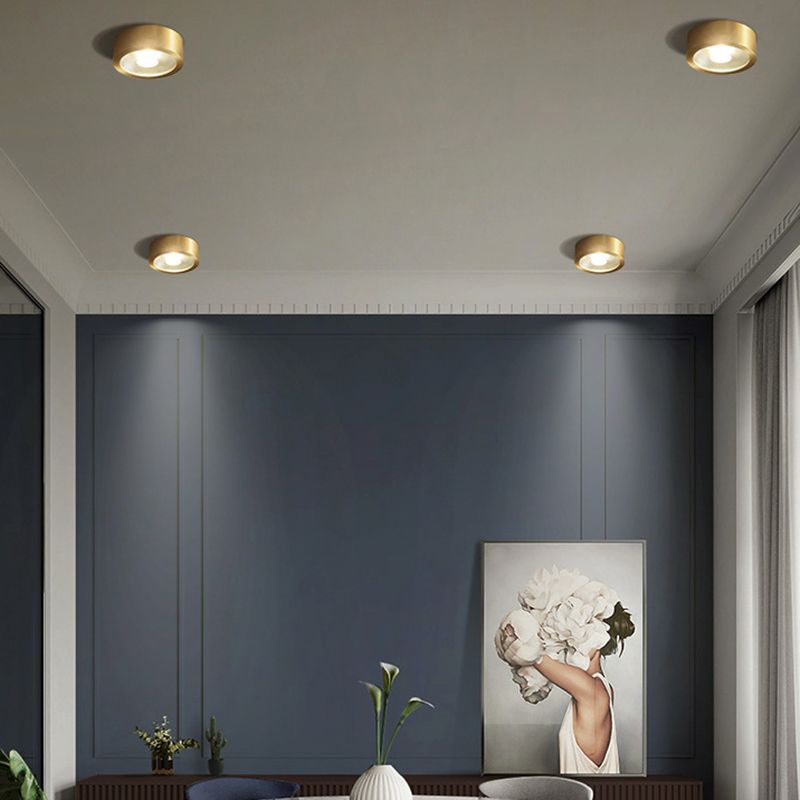 Lámpara de techo con forma de cilindro, cobre moderno, 1 luz, montaje empotrado para dormitorio