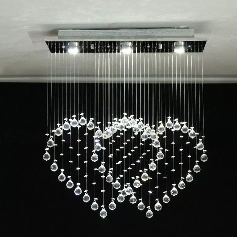 Modern Heart Shaped Flush Light 3/5/6 Heads Clear Crystal Flush Mount Ceiling Light Fixture in Stainless Steel