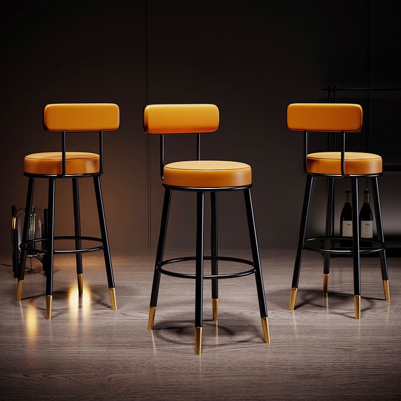 Industrial Leather Iron Counter Stools Low Back Bar Stools with Round Seat
