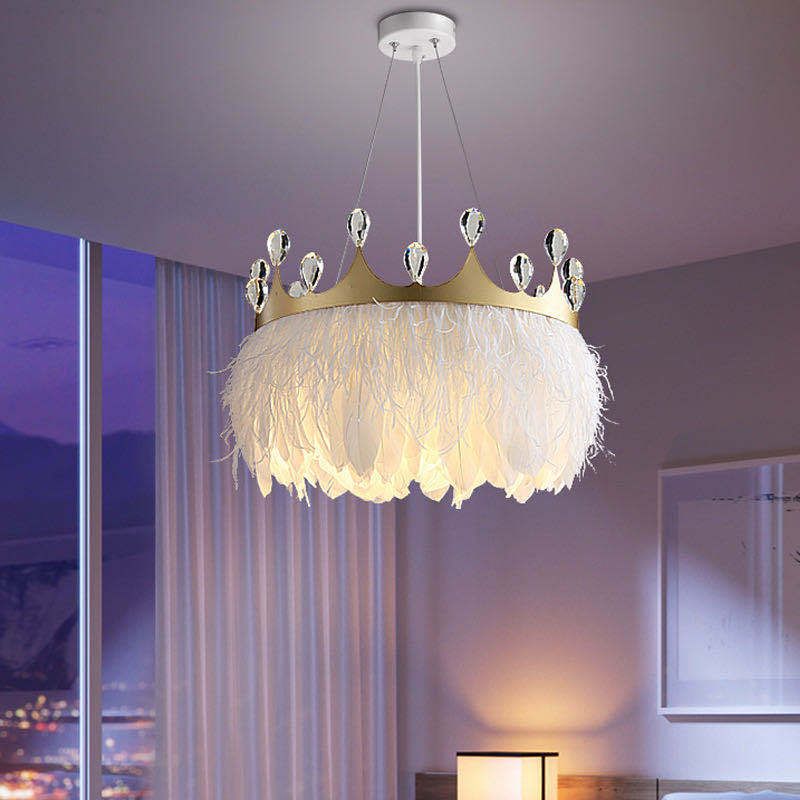 Éclairage pendentif de la couronne de plumes minimaliste 1 tête de suspension blanche Lumière avec déco cristallin