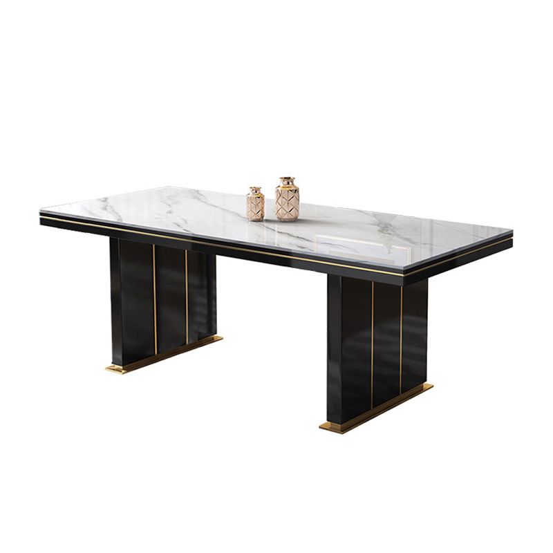 Table à manger de luxe traditionnelle Rectangle blanc Tableau de pierre fritté avec base en métal