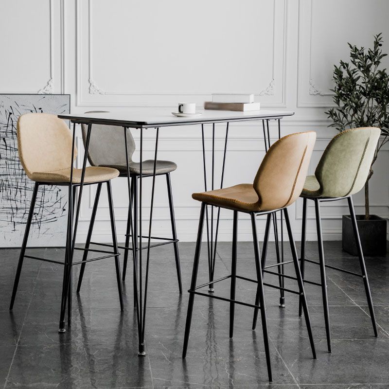 Nordic Iron Simple Barstool Indoor Tall Stool with Leather Seat
