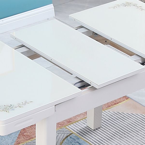 Contemporary Extendable Rectangular Glass Dining Table with 4 Legs