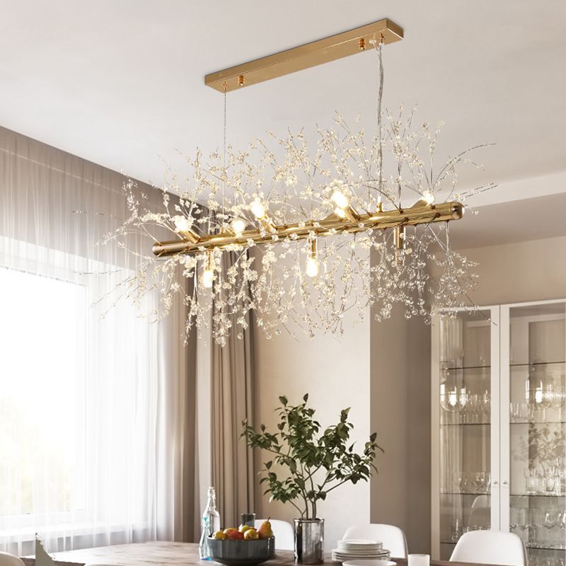 Sputnik Island Lamp Contemporary Hanging Light with Crystal for Dining Room