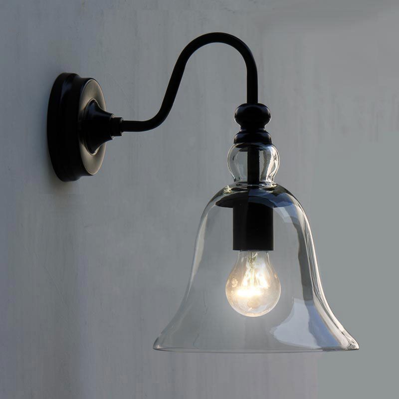 Bell Wall Light Sconce Modern Glass 1 Light Clear Wall Sconce with Gooseneck Arm