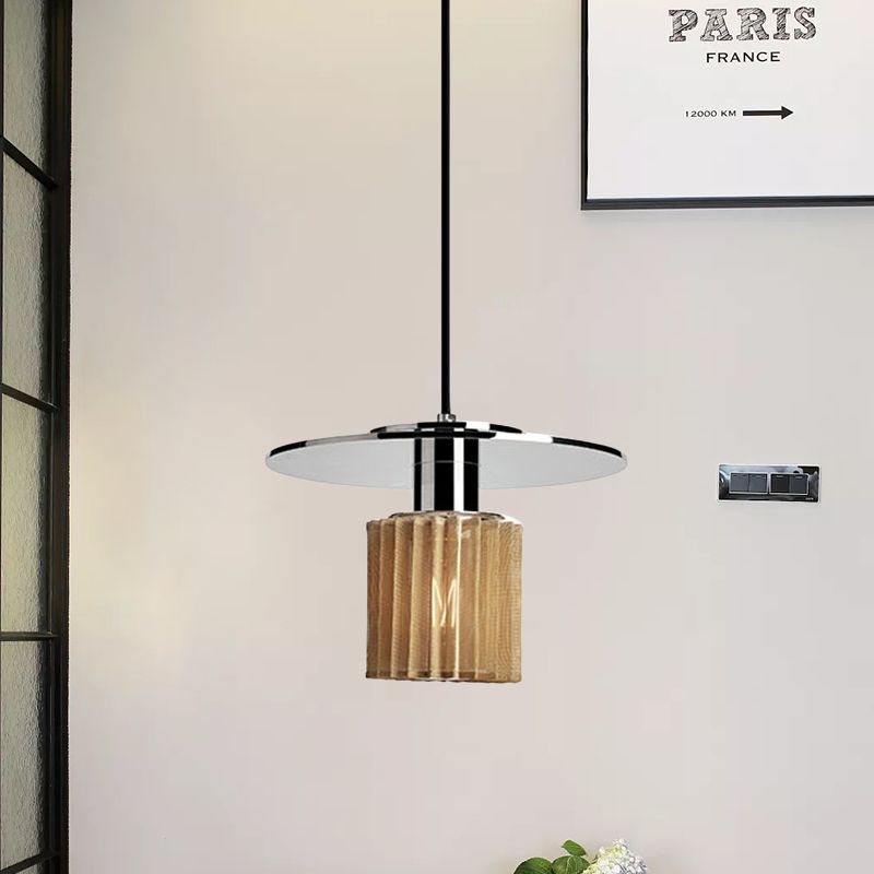 Diseñador 1 Lámpara de luz Costilina Camiseta Mini lámpara de techo de tambor cromado con parte superior plana