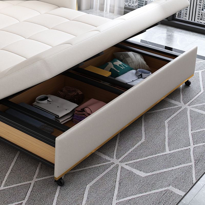 31.49" Tall White Sleeper Sofa Glam Style Biscuit Back Sofa Bed