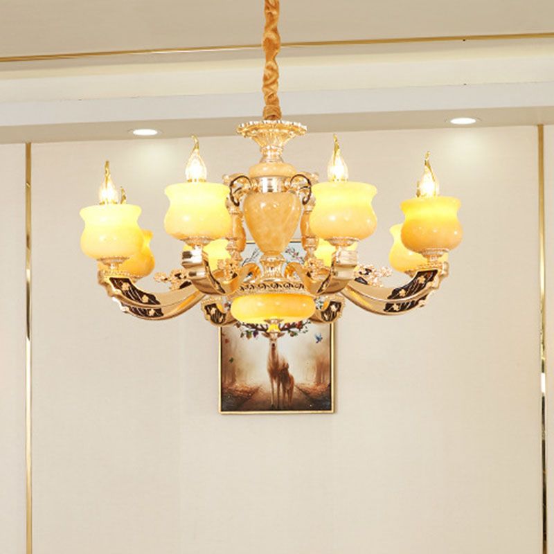 Jar Jade Chandelier Light Fixture Traditional Style Living Room Pendant Lighting in Yellow