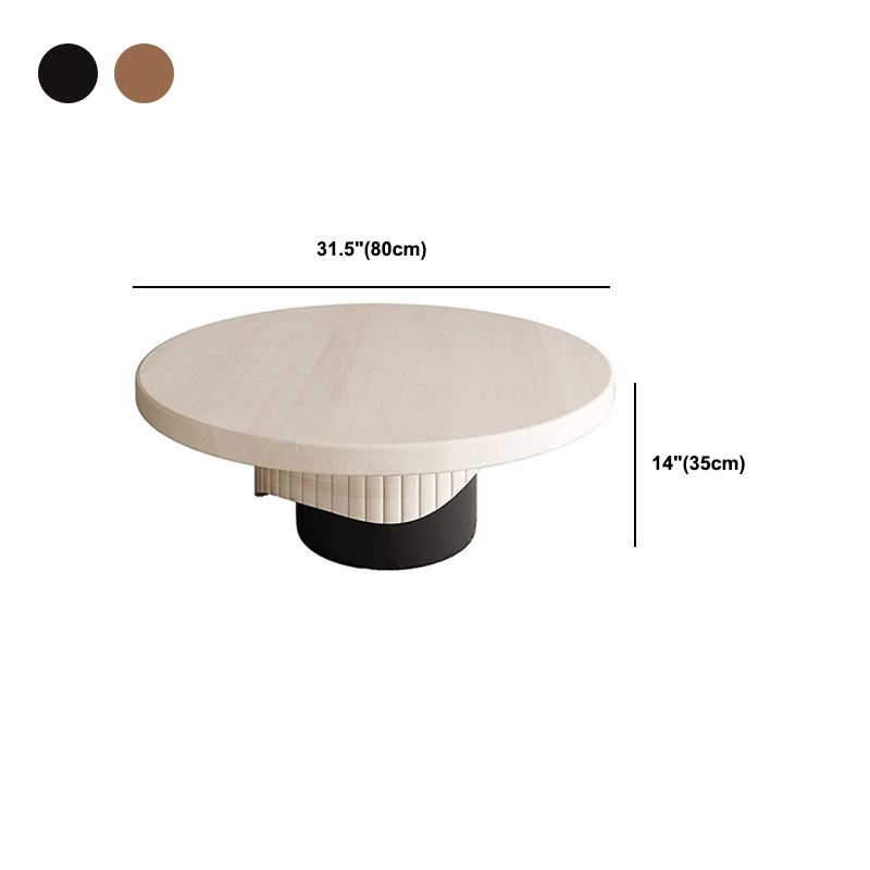 Round Sold Wooden Coffee Table with One Leg Base for Living Room