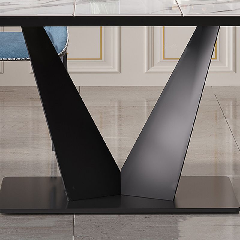Modern Sintered Stone Dining Table Rectangle Table with Metal Base