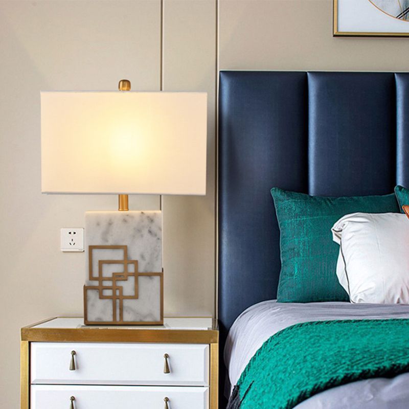 Lámpara de mesa rectángulo de tela nocturna estilo moderno de 1 luces/blancos/verde con pedestal