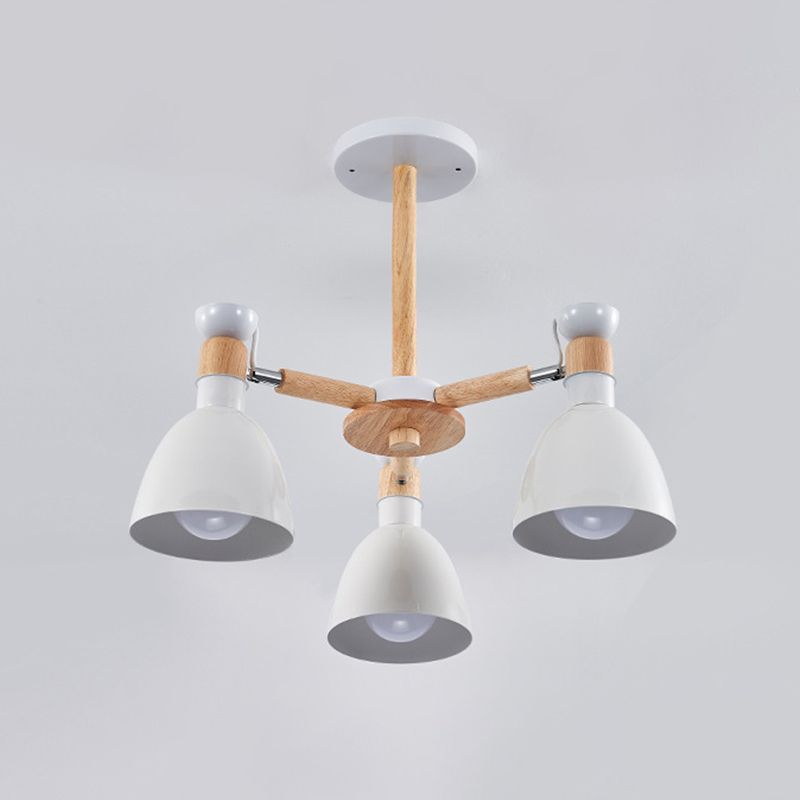 Macaron Style Bell Chandelier Lighting Metal Bedroom Hanging Light avec une tige en bois