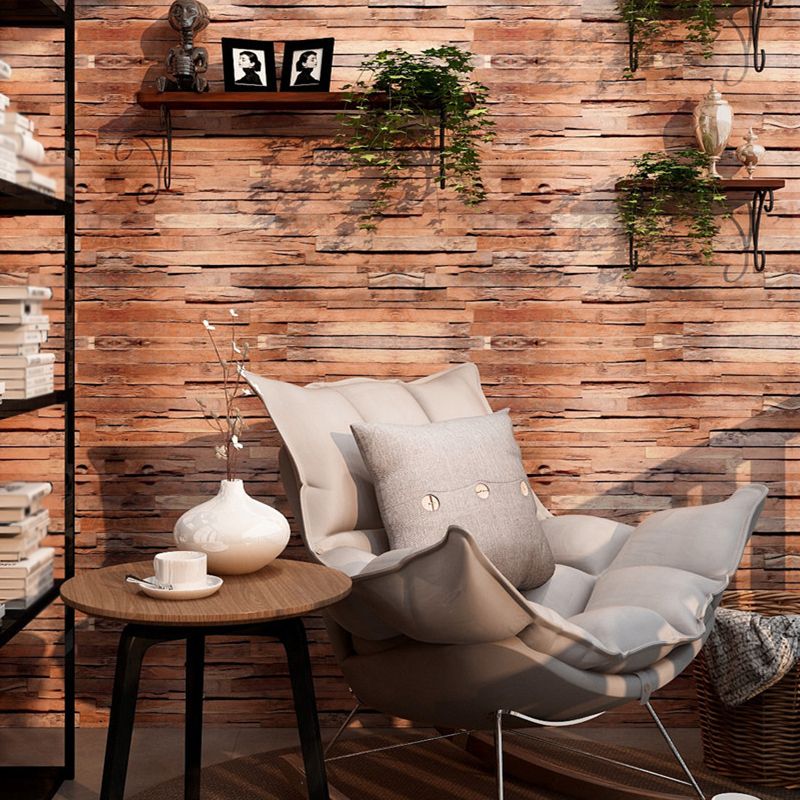 Brown Reclaimed Wood Wallpaper Easy-Peel-Off Rustic Dining Room Wall Covering, Self-Adhesive