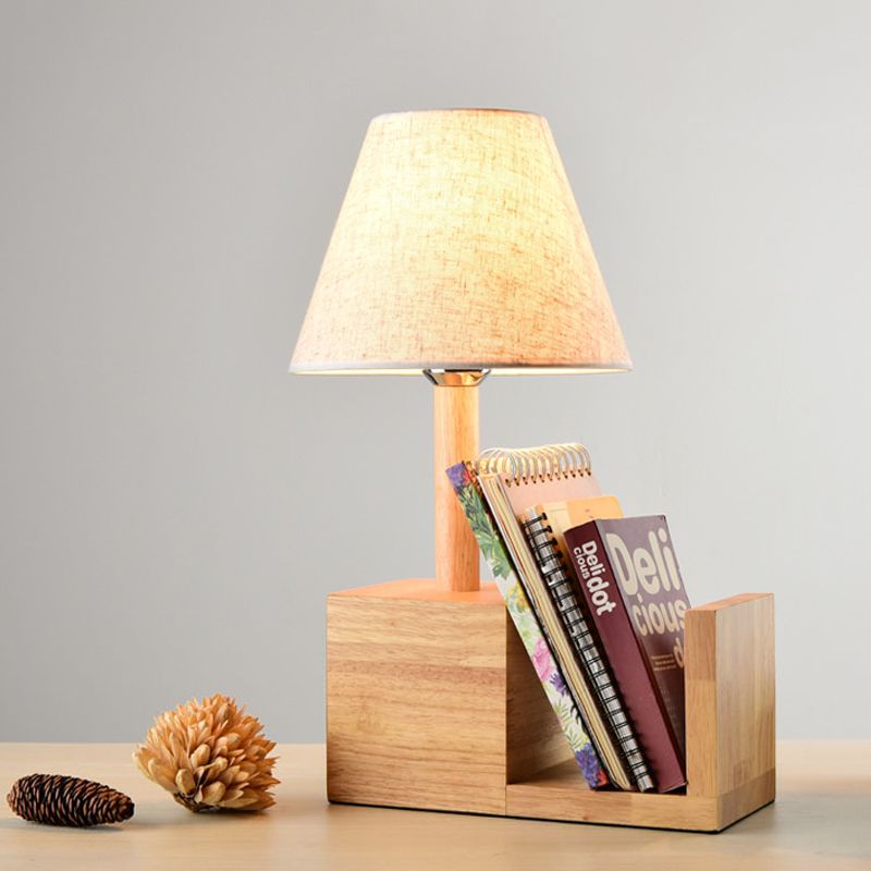 Table de tissu d'ombrage d'empire moderne 1 lampe de chevet de bulbe avec conception de la bibliothèque en beige