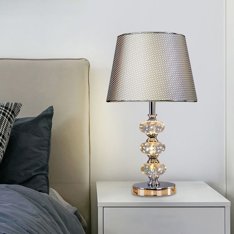 Stof cilindrische schaduw bestudeer licht eigentijdse 1 kop nachtkastje verlichting in zilver/beige/koffie met kristallen lamppost