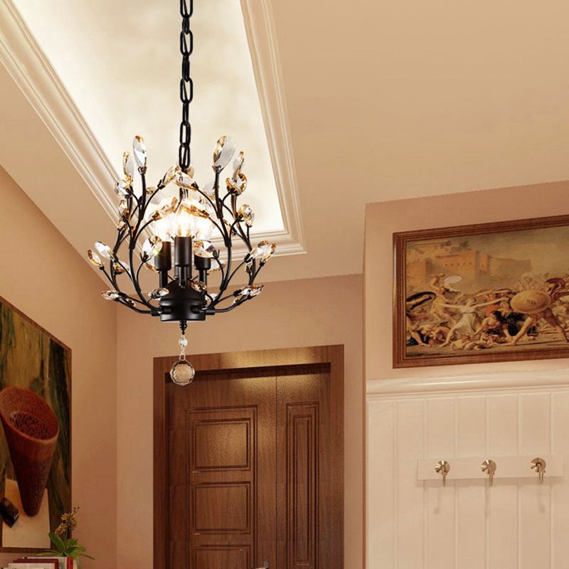 3-Lights American Style Crystal Chandelier 33" Wide Branches Shaped Lighting Fixture for Bedroom Dining Room