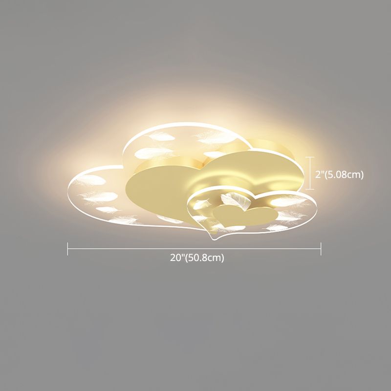 Acrylic Heart-Shaped LED Flush Mount in Modern Creative Style Iron Feather Ceiling Light for Bedroom