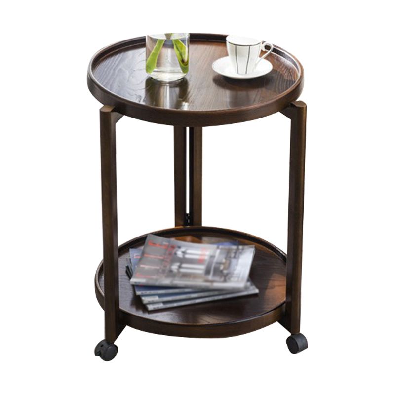 Scandinavian Round Tray Top Side Table Wooden 3 Legs End Table with Shelf