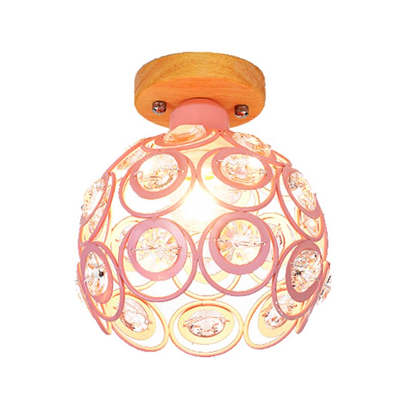 1 Head Pink/Green/Gray Flush Mount Lighting with Global Metal Lampshade Nordic Flush Mount Lamp for Foyer
