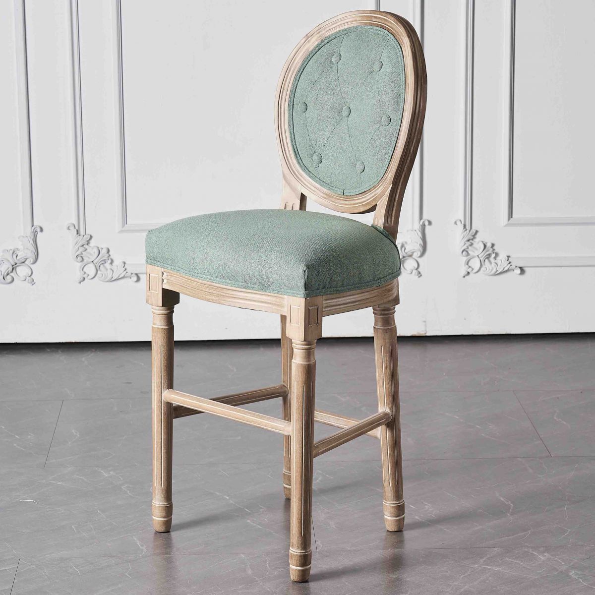 Full Back Upholstered Armless Bar Stool with Solid Wood Base