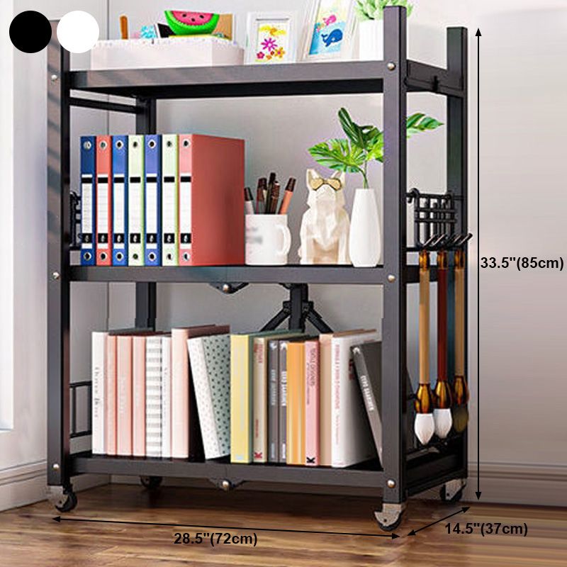 Contemporary Folding Steel Etagere Bookshelf with Caster Wheels