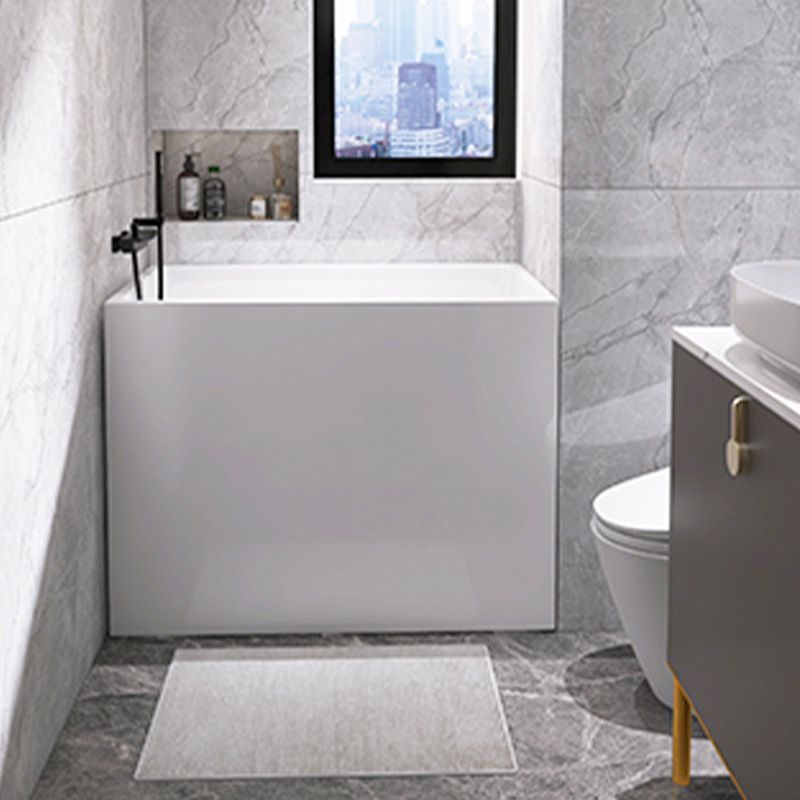 Modern White Rectangular Bathtub Acrylic Back to Wall with Drain Bath Tub