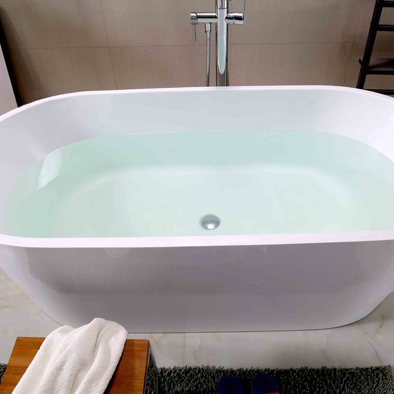 Acrylic Oval Bathtub with Overflow Trim White Soaking Tub with Drain