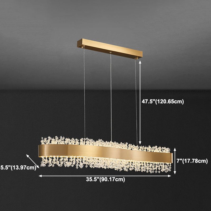 Stainless Steel Bar Island Light Post-modern Gold LED Pendant Light with Crystal Beading