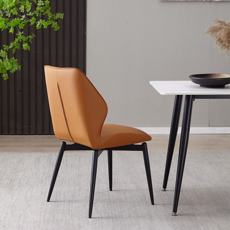 Upholstered Armless Industrial Chair Home Black Metal Legs Dining Chair