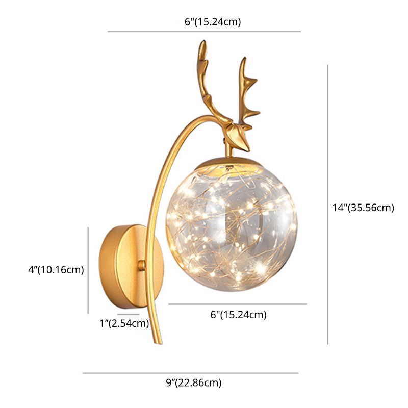 Modern Creative LED Wall Lamp Glass Globe Wall Sconce for Dining Room with Antlers Decoration