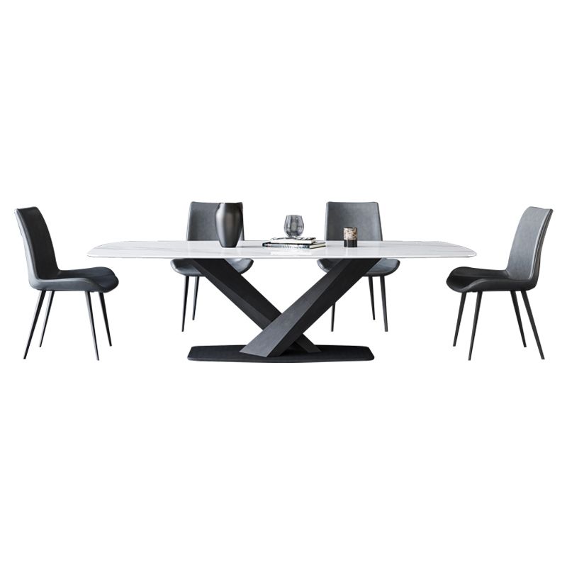 Modern Style Sintered Stone Dining Table with White Table and Black Trestle Base for Home Use