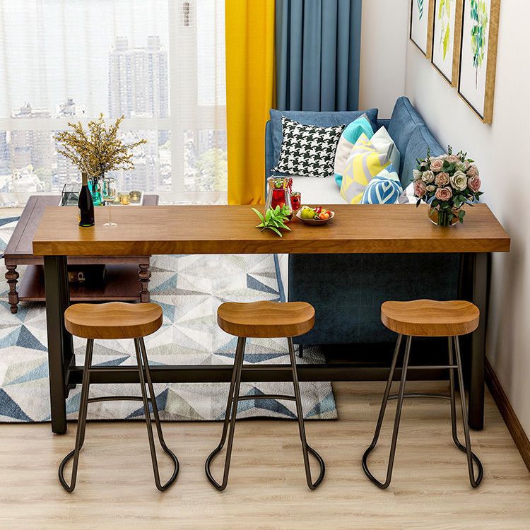 Modem Style Rectangle Bar Table Solid Wood Bar Dining Table with Trestle Base