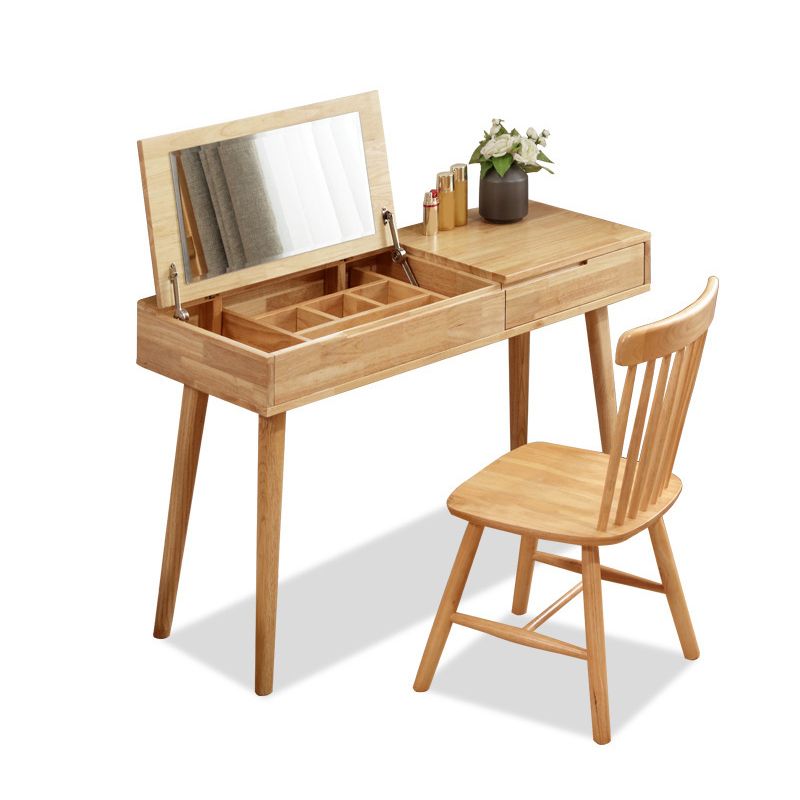 Nordic Flip-Top Vanity Dressing Table Set with Stool 1-Drawer Wood Vanity Table
