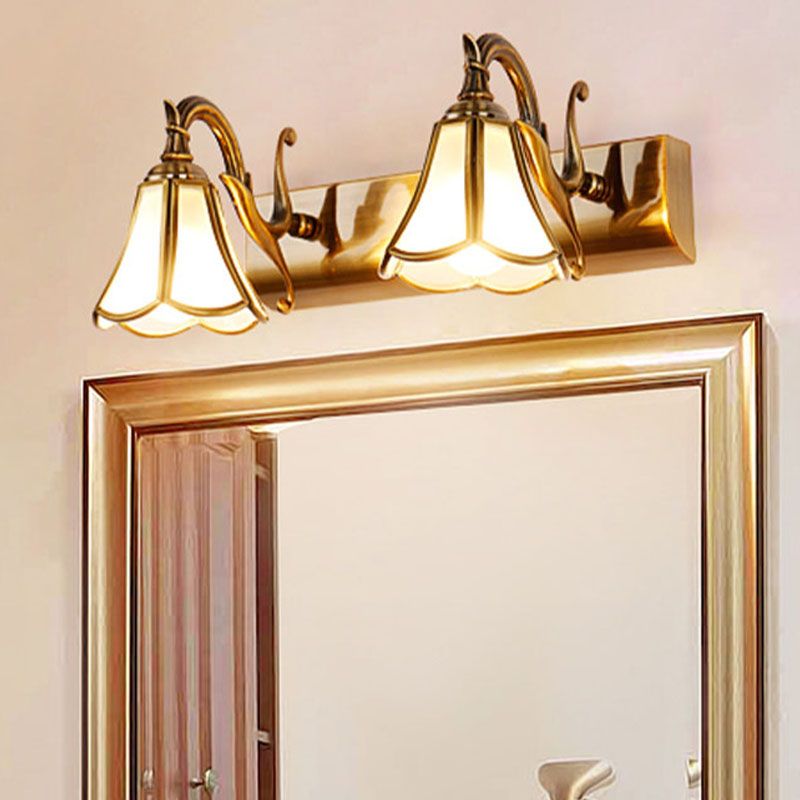 1-Light Glass Geometric Shade Wall Sconce Modern Style Mirror Wall Lighting in Brass
