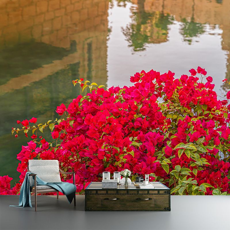 Customized Bougainvillea Mural Wall Covering Decorative Mildew Resistant for Living Room