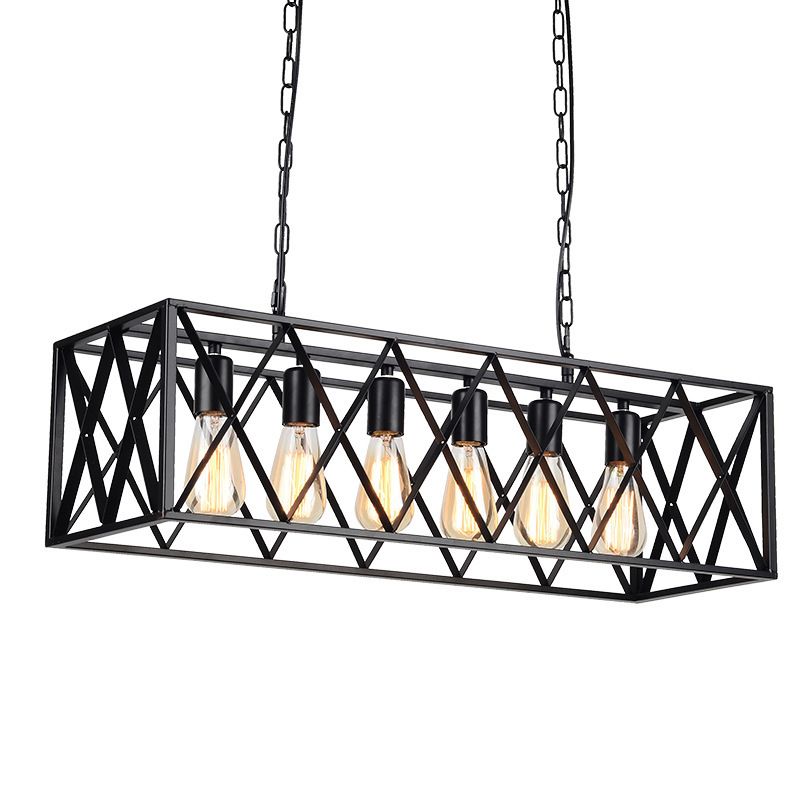 4 / 6 - Light Ceiling Pendant Iron Frame Industrial Rectangle Kitchen Island Fixture