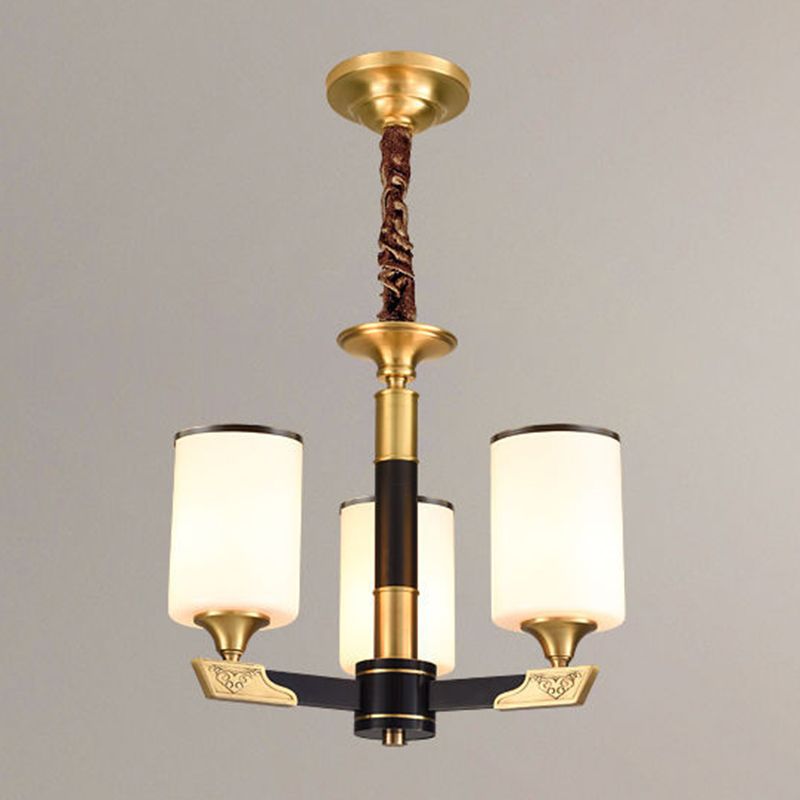 Cylindrical Living Room Chandelier Opaline Glass Minimalistic Pendant Light Fixture