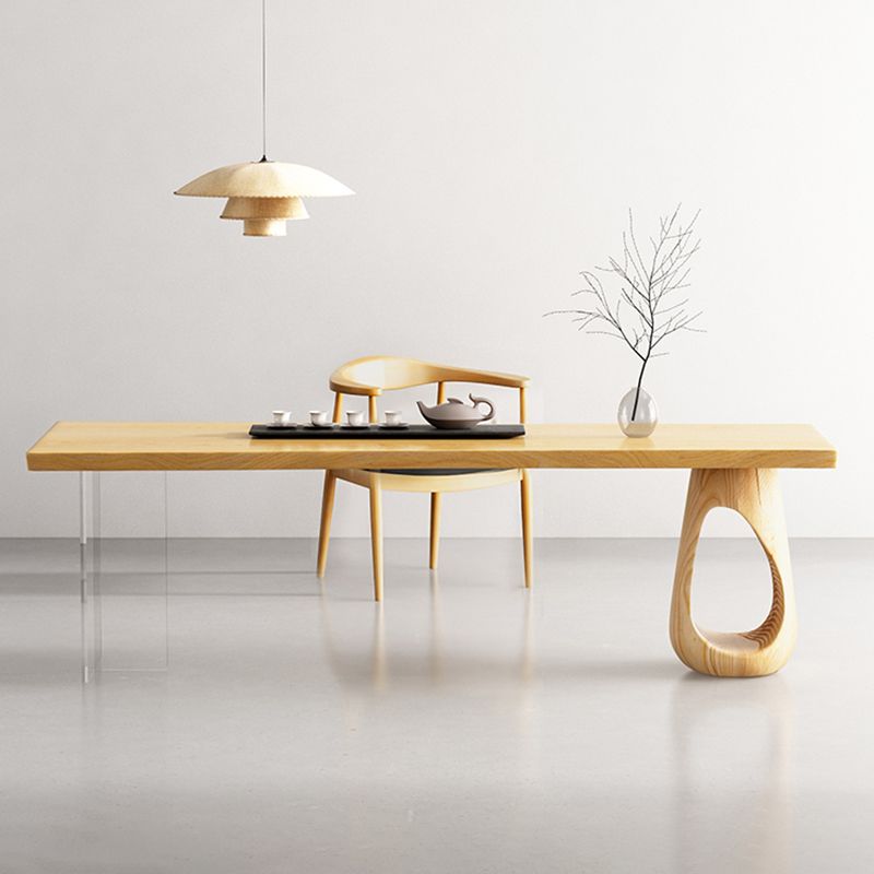 Contemporary 1 Single Coffee Cocktail Table in Pine Wood with 2 Legs
