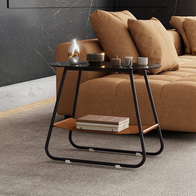 Modern End Table Glass Sled with Storage Oval Double Tier Side Table
