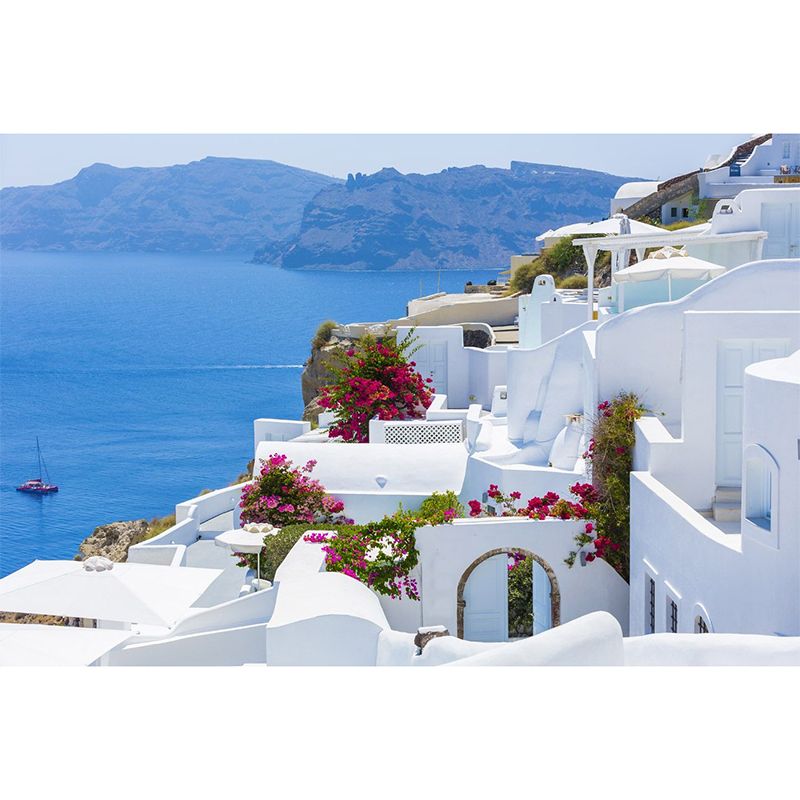 Full Size Fresh Cool Mural Wallpaper for Decoration Modern Simple Seashore House and Snow, Made to Measure