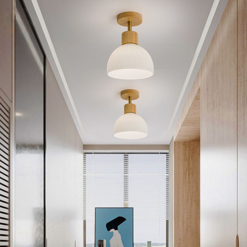 Bowl Shape Wood Flush Light Modern Style 1 Light Flush Mount Ceiling Lights