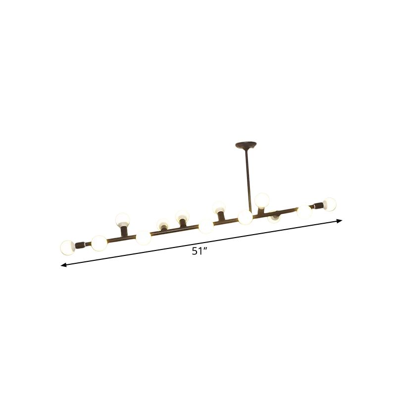 Black Finish Open Bulb Island Lighting Metal 7/13 Lights Simple Metal Ceiling Lamp