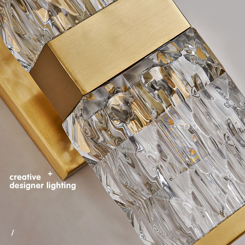 Dicrime de pared LED rectangular dorada en moderna luz de pared interior de cobre estilo lujo con sombra de cristal