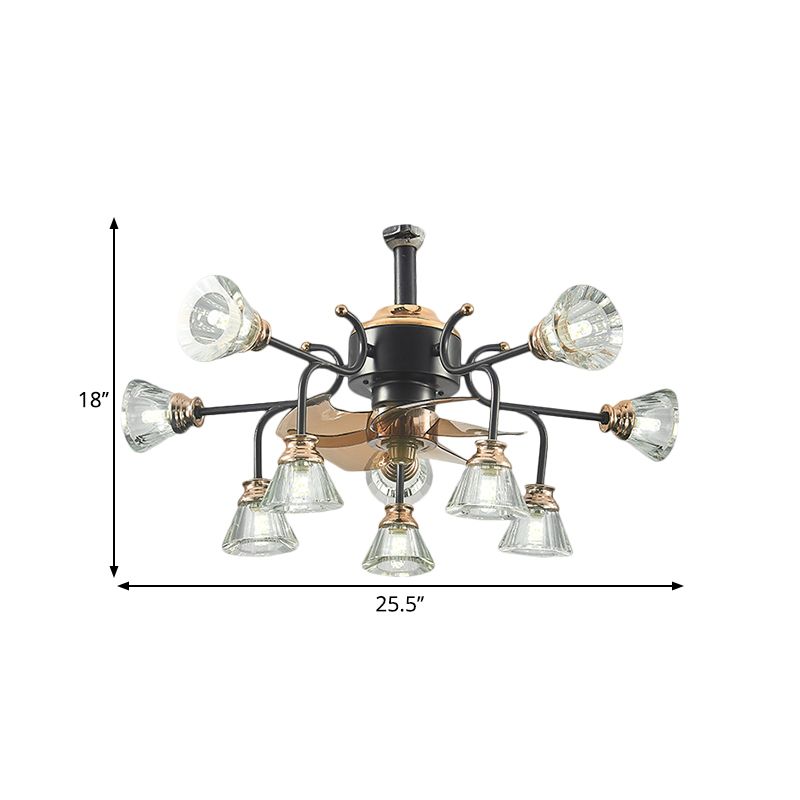 Armes incurvées Crystal Shade Semi Flush traditionnelles 10 bulbes salon 5 lames de plafond de lames légères, 25,5 "de large